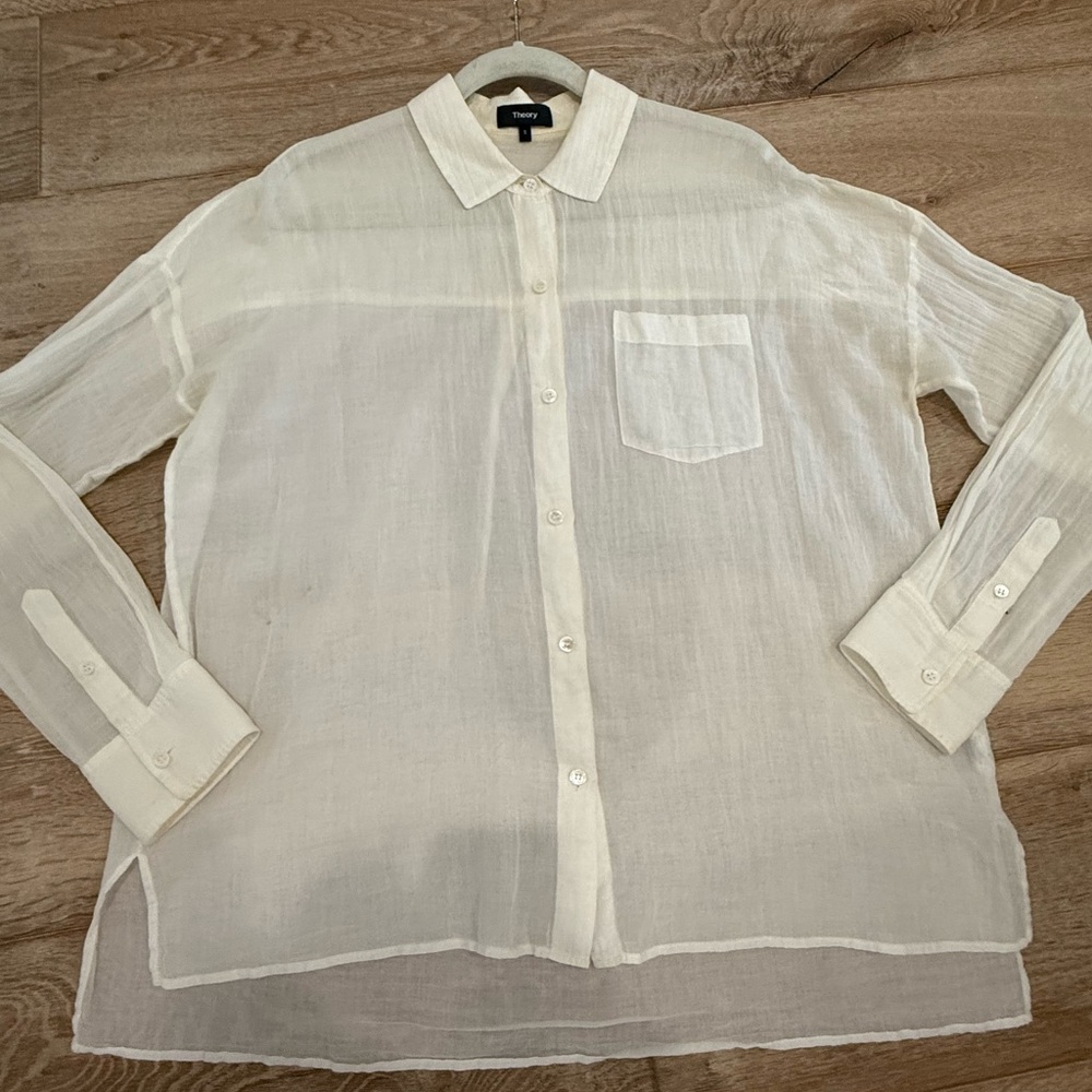 Theory Sheer Cream Button-Down Shirt